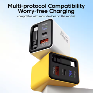 Chargeur USB Type C GaN 65W avec écran numérique, câble rétractable intégré pour iPhone et tablette - Product Image 4