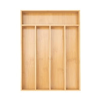 Plateau de rangement 5 compartiments en bambou naturel pour couverts, finition brillante, pour cuisine et maison, durable