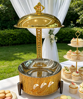 Chauffe-Plat Professionnel FULAIXIN en Acier Inoxydable Doré 8L à Carburant pour Buffets de Mariage, Hôtels et Banquets avec Couvercle Suspendu