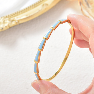 18k gold bulk wholesale gold plated delicate bamboo segment enamel decoration polished anti-fade daily elegant <b>bangle</b> <b>bracelet</b> - Product Image 2