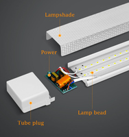 Tube LED fluorescent 36W, tube LED intégré pour plafond, lampe linéaire LED de purification 2ft 4ft