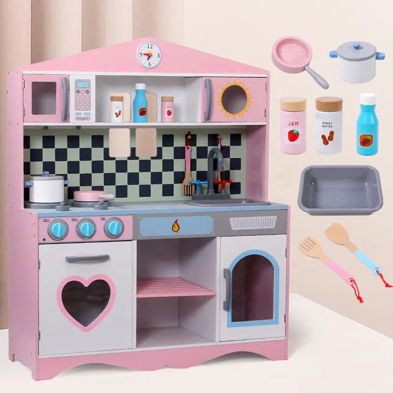 Table de cuisine en bois, vente en gros, ensemble de jouets de cuisine, cadeau d'anniversaire pour fille