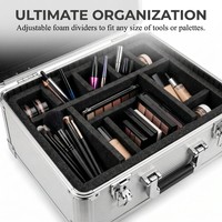 Étui à maquillage texturé diamant, boîte de rangement portable pour bijoux avec séparateurs ajustables pour maquilleurs et professionnels