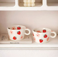Mug en céramique style rétro coréen, peint à la main, motif fleur de fraise, élégant, résistant à la chaleur, passe au lave-vaisselle, cadeau d'affaires