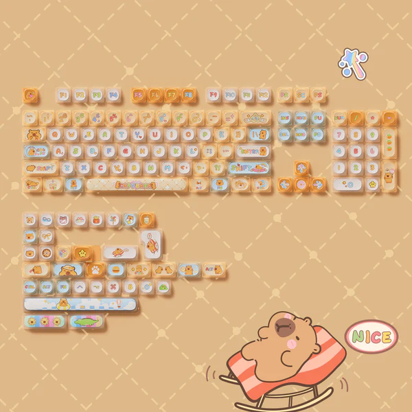 Akko Capybara Pudding Keycap Set PBT ISO MOA Profile Dye Sublimation Keycap Translucent for Backlit Keyboards