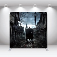 Toile de fond de photomaton pour spectacle d'Halloween, motif fantôme mignon, citrouille, sorcière, double face, personnalisable pour événements photographiques