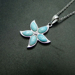 Vente en gros de bijoux en argent 925, pierre précieuse naturelle en larimar bleu, pendentif étoile de mer, collier - Product Image 4
