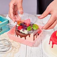 Boîtes à dessert personnalisées de 4 pouces en rose pour biscuits, jetables, pour sandwichs, gâteaux, cupcakes, chocolats, charcuterie, avec couvercles transparents