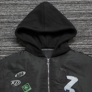 Chaqueta Bomber con Forro de Nailon Impermeable, Chaqueta de Invierno con Capucha y Cremallera Personalizada para Hombre con Parches - Product Image 3