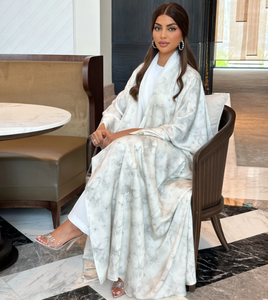 Abaya de Verano LEDUO, Corte Amplio, Blanca, con Estampado de Seda, Larga hasta el Suelo, Mangas Largas, Estilo Étnico - Product Image 3