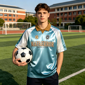 Camiseta de Fútbol de Tela Brillante Premium ODM, Uniforme Deportivo Personalizado con Nombre y Número, Ropa Deportiva Informal al por Mayor - Product Image 3