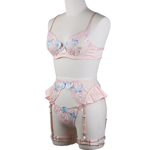 Custom Embroidery <strong>Bra</strong> &amp; Brief Set Custom Underwire <strong>Sheer</strong> Sexy Wholesale Lace <strong>Bra</strong> and Panties - Product Image 5