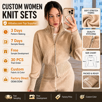 Ensemble de chandails en tricot pour femmes sur mesure, cardigan à fermeture éclair en tricot côtelé, tenue en deux pièces, vêtements en tricot d'hiver, fabricant