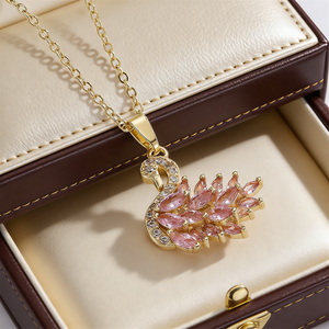 <span class=keywords><strong>Collier</strong></span> Pendentif Cygne Plaqué Or Tendance de Luxe avec Zircon Rose pour <span class=keywords><strong>Femme</strong></span>, Chaîne Fine, Bijou de Mode - Product Image 6