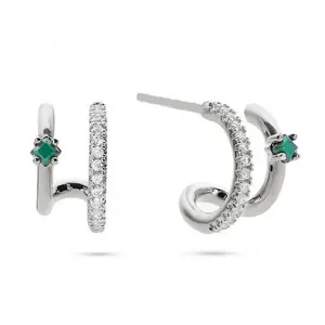 Gemnel New Products 2023 18k Gold Plated Silver Custom Logo Malachite Stone Double Hoop Earring
