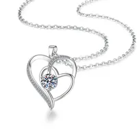 Collier pendentif double cœur en moissanite taille ronde, argent sterling 925, bijou romantique pour femme