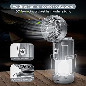 Linternas de Camping con Ventilador, Linternas LED Recargables, Ventiladores Plegables para Tiendas de Campaña, Cortes de Energía, Huracanes, Equipo de Camping - Product Image 6