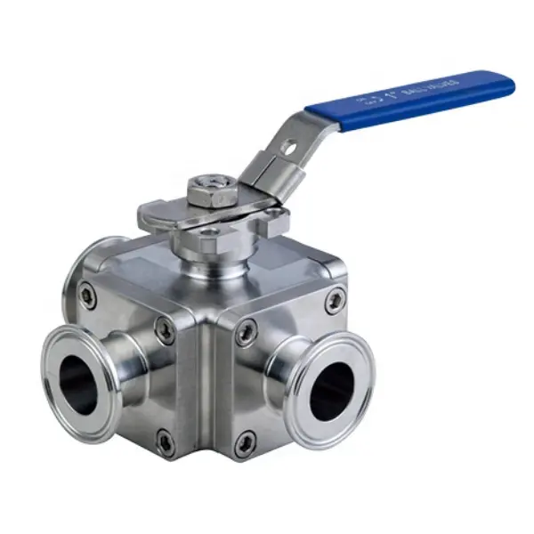 square type fulled cavity seat 3 way tri clamped ball valve for food chemical use with ISO mount plate