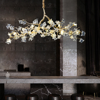 Lustre de luxe en verre en forme de branche de fleur, suspension en laiton cuivré antique, lampe suspendue G9 pour salons, salles à manger et villas