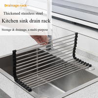 Égouttoir à vaisselle pliable moderne en acier inoxydable 304/201 OEM avec égouttoir en silicone, rangement de cuisine peu encombrant