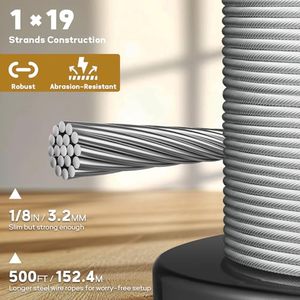 T316L 1/8 pollici 1x19 fili cavo in acciaio inossidabile 500FT aereo ponte cavo per balaustre moderne DIY e corrimano costruzione - Product Image 4