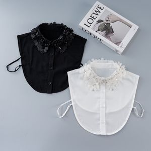 Chemise à col Dickie pour femme, col pastoral, faux col perlé, faux col en strass pour femme, avec pierres naturelles - Product Image 4