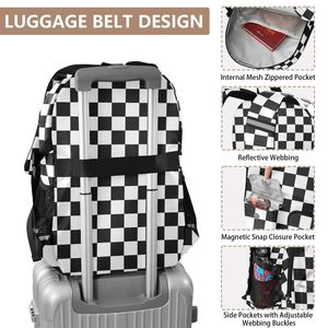 Zaino Scolastico e da Viaggio alla Moda con Design Personalizzato <span class=keywords><strong>a</strong></span> Quadri Bianco e Nero per Ragazze e Ragazzi, con Tasche in Rete per Libri, Laptop e Oggetti Vari - Product Image 4