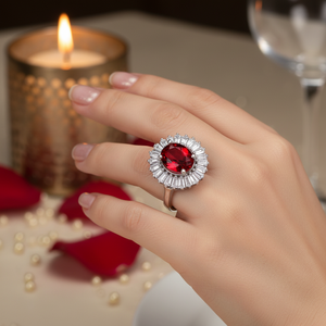 Round Shape Garnet <b>CZ</b> Stone 925 Sterling Silver Wholesale Cluster <b>Ring</b> Jewelry - Product Image 3