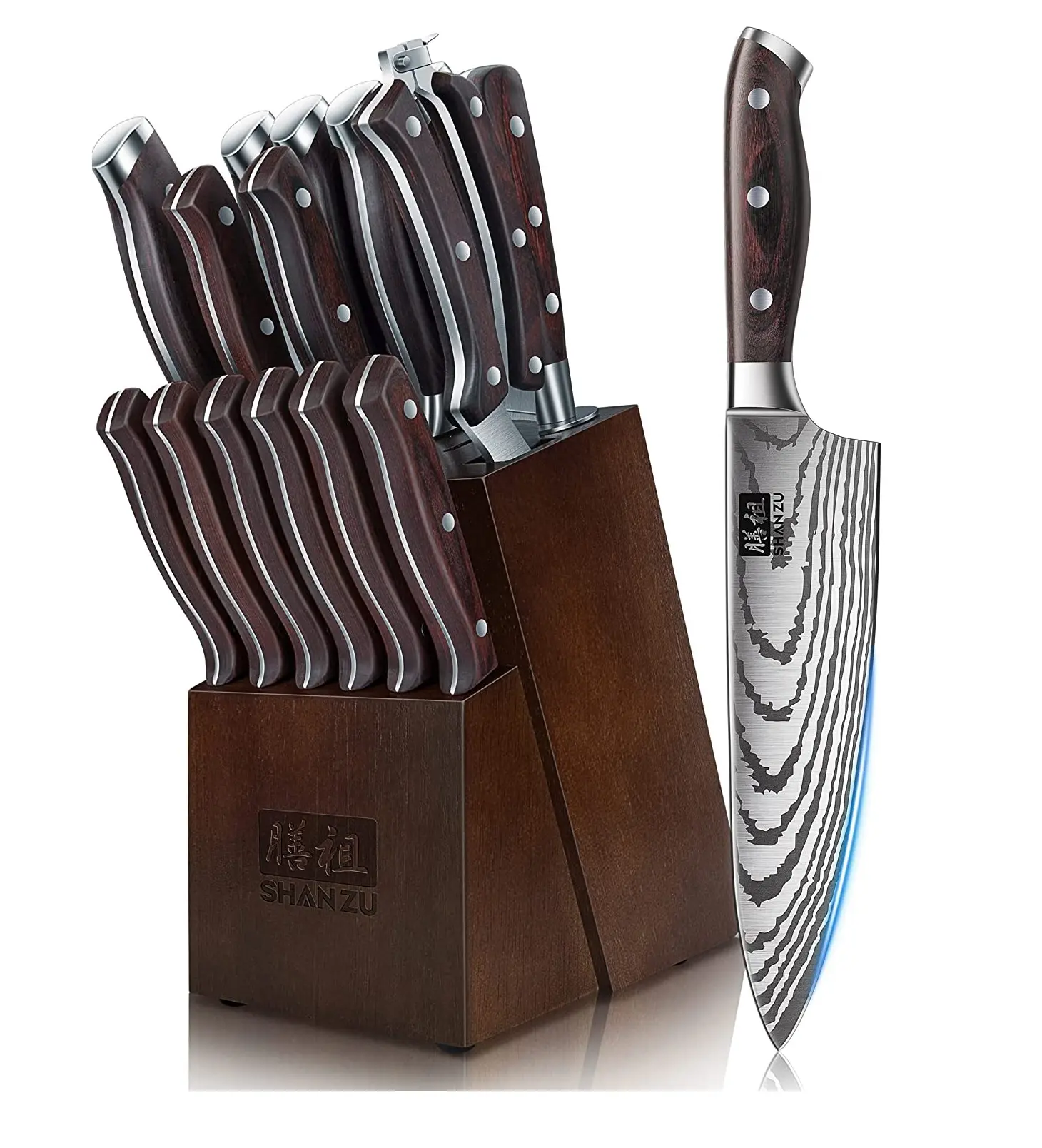 Professional 16 pcs Resin Handle Damascus Knife Set Santoku Chef Modern Knives Kitchen Knives Set