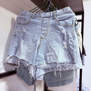 กางเกงขาสั้นผ้ายีนส์เอวต่ำสำหรับผู้หญิงกางเกงขาสั้นผ้าเดนิมสไตล์วินเทจ - Product Image 1