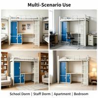 Lit simple moderne en métal pour dortoir avec armoire de rangement et bureau d'étude pour étudiants, adolescents et adultes