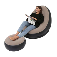Nouveau Canapé Gonflable Confortable Inclinable, Fauteuil de Relaxation Pliable avec Repose-Pieds Flocage pour Intérieur/Extérieur, Salon