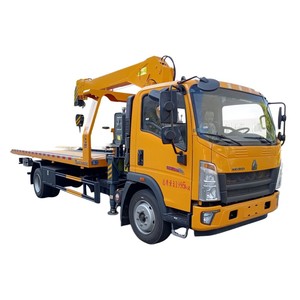 HOWO 4x2 Camion de remorquage à plateau avec grue télescopique, dépanneuse à plateau coulissant avec élévateur sous châssis - Product Image 1