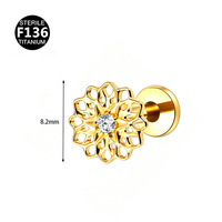Piercing Labret F136 en Titane pour Cartilage, à Filetage Interne, avec Cristal Planète et Nœud, Anneaux de Piercing Tendance, Bijoux Corporels