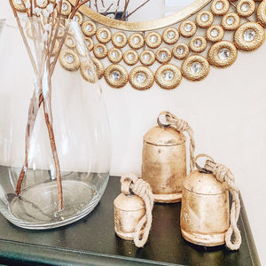 Antique Brass Hanging <b>Cow</b> <b>Bell</b> Wind Chimes - Product Image 2