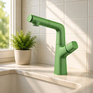 Robinet de lavabo HONGDEC blanc chromé extractible, réglable en hauteur, avec bec rotatif à 360 degrés, double sortie d'eau, mitigeur chaud/froid - Product Image 3