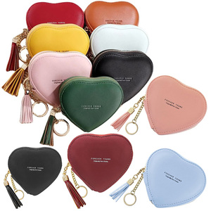 Hình trái tim PU da đồng xu Pouch với Keychain tình yêu trái tim đồng xu ví phụ nữ cô gái Kid Wallet Bag Pouch móc khóa với tua món quà - Product Image 1