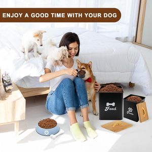 2 cái nâng cấp rắn tre nắp con chó điều trị container 7 + 3lbs Con Chó Nhỏ Cookie Jar lưu trữ nhà bếp truy cập petfeeders kín - Product Image 4