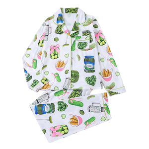 Pigiama da donna divertente con stampa a forma di pickle, completo da notte con top e pantaloni dritti, abbigliamento da casa - Product Image 2