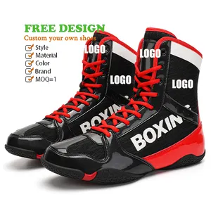 Hot High Ankle Fighter Boxing Boots Custom Leather Wrestling Shoes Faça seus próprios sapatos de boxe para homens
