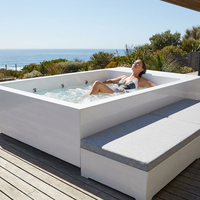Baignoire de spa d'hydrothérapie de luxe en acrylique pour 2 personnes, bain à remous intérieur/extérieur avec jets et banc rembourré