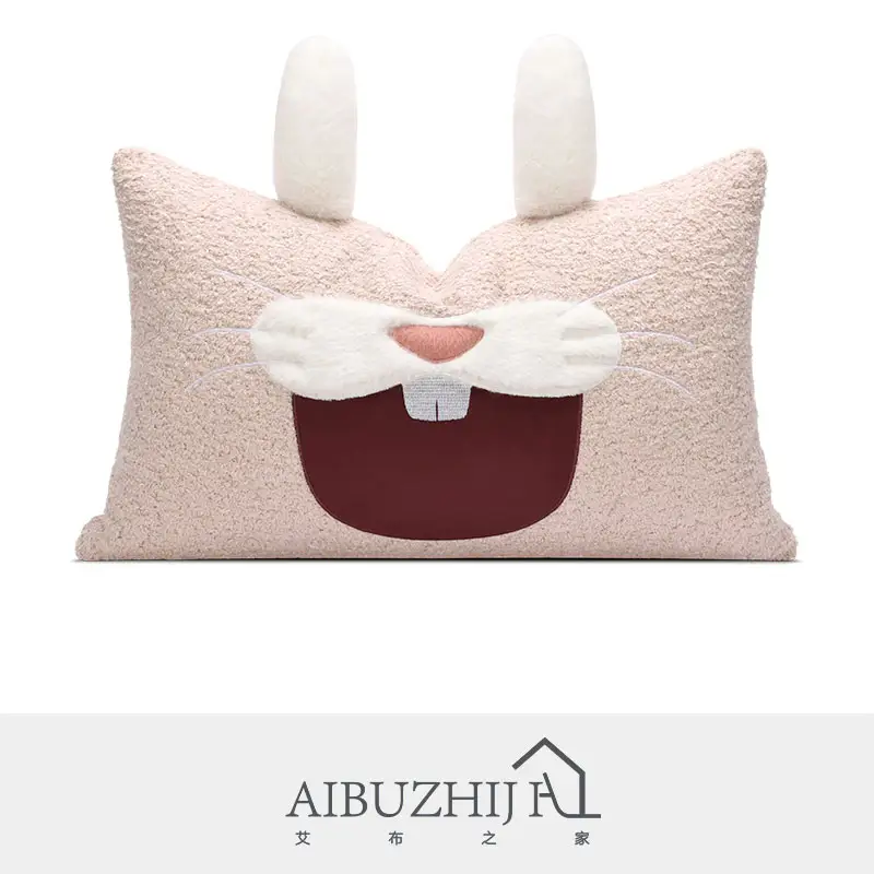 AIBUZHIJIA Lovely Custom Lumbar Throw Pillow Cases Anime Plush Pillow Pink Rabbit Cushion Covers For Kids