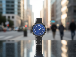 Orologio Meccanico da Uomo HYF HYF-A229, Cassa in Acciaio Inox 40mm, Cinturino in Pelle, Quadrante Analogico Sportivo Blu, Resistente all'Acqua 3BAR - Product Image 2