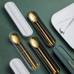 New Design Household Portable <b>3</b> Pieces Tableware Chopsticks Spoon and Fork Set Travel Cutlery Set Stainless Steel With Case - Product Image 2