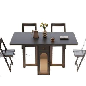 Black Folding Dining <b>Table</b> Rectangle Metal Legs <b>Foldable</b> Storage <b>Small</b> Apartment Use - Product Image 5