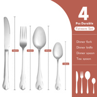 Lot de 4 couverts en métal argenté, couteau, fourchette, cuillère, manche créatif, ensemble de couverts en acier inoxydable, vente chaude