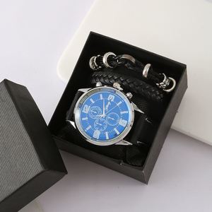 Montre à quartz tendance, coffret cadeau d'affaires 3-en-1 avec bracelet en cuir noir, dans une boîte, pour homme - Saint-Valentin et Noël - Product Image 1