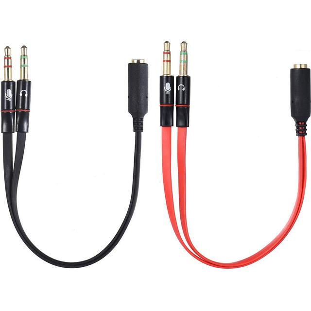 Audio Y Splitter 3.5mm Female to 2 Male Mic Headphone Adapter Microphone Earphone Split Flat Cable Multifunctional