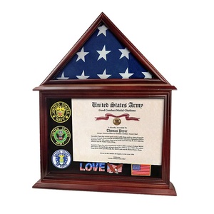 Top Quality Low Price flag display case banner wooden america flag shadow box frame flag display case with certificate holder