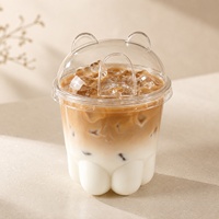 LOKYO Vente en gros de gobelets en plastique PET en forme de patte de chat, 260 ml, 500 ml, 700 ml, gobelets jetables pour bubble tea, café glacé